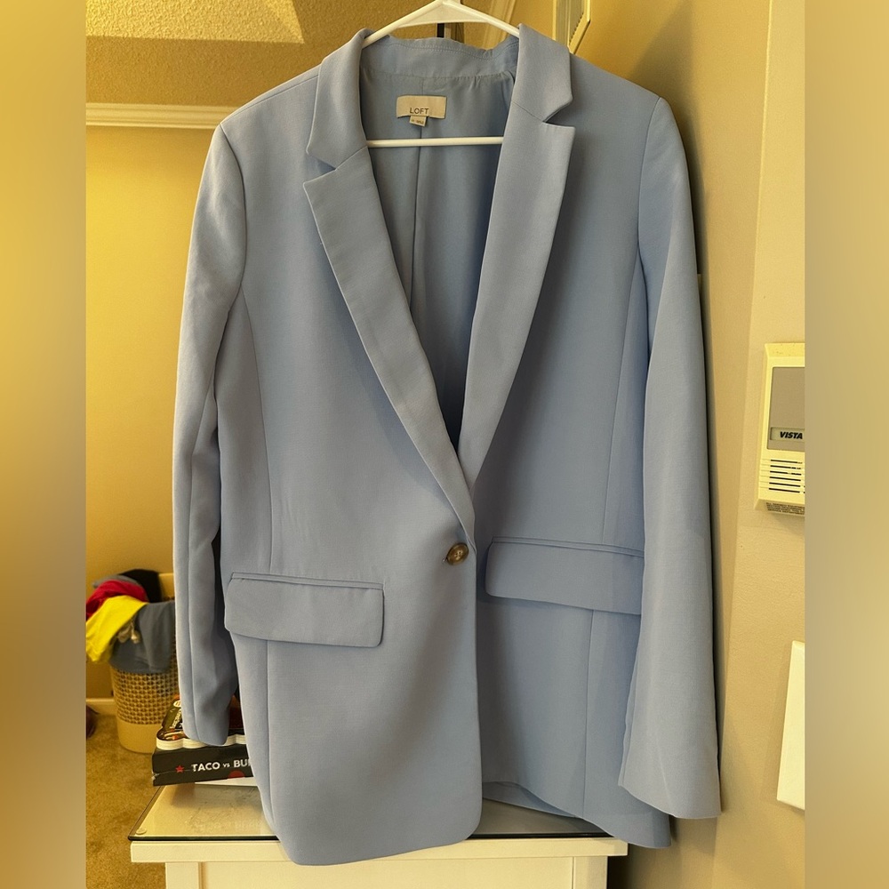 LOFT Light Blue Single-Button Blazer